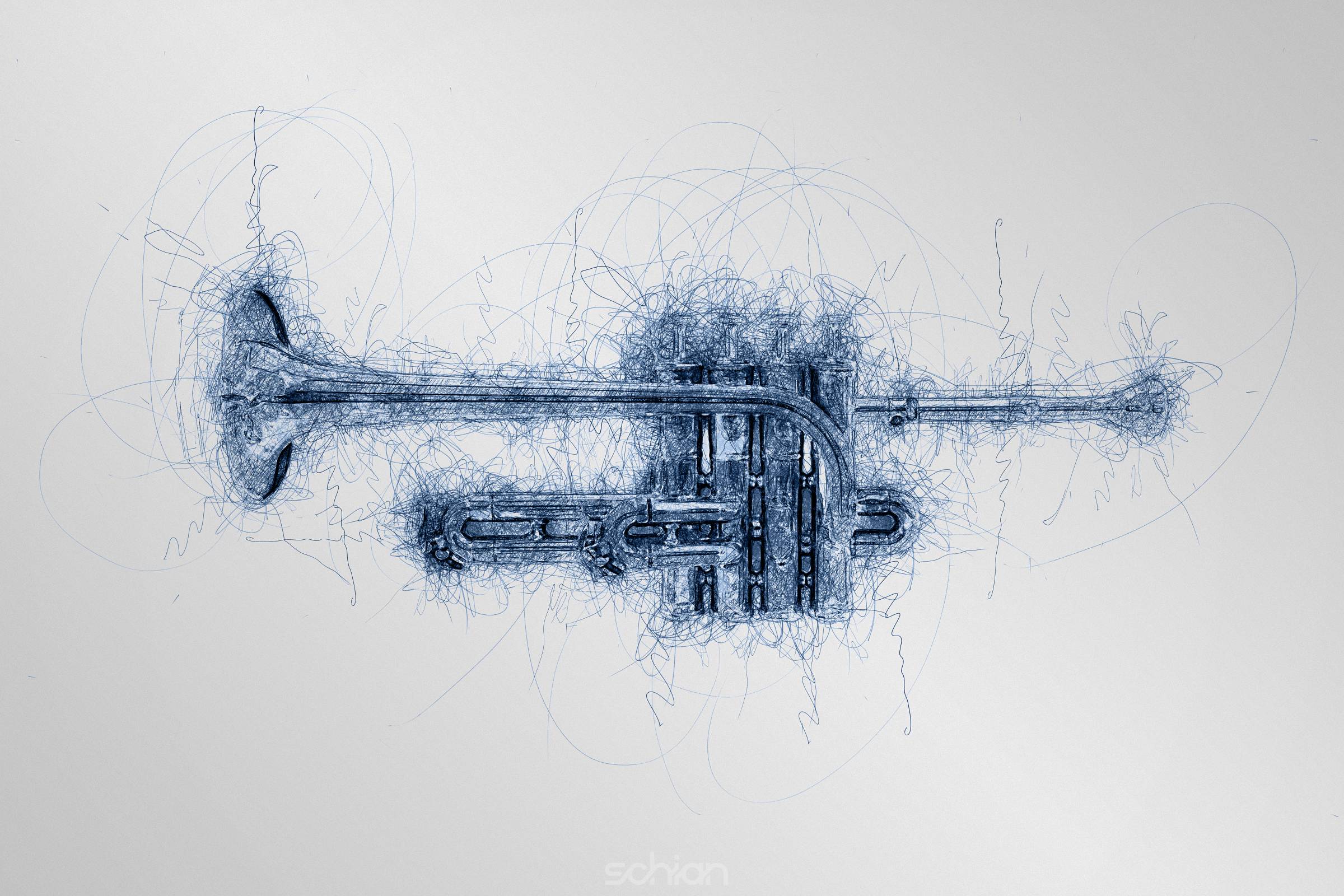 hand drawn sketch of music piccolo trumpet view from side